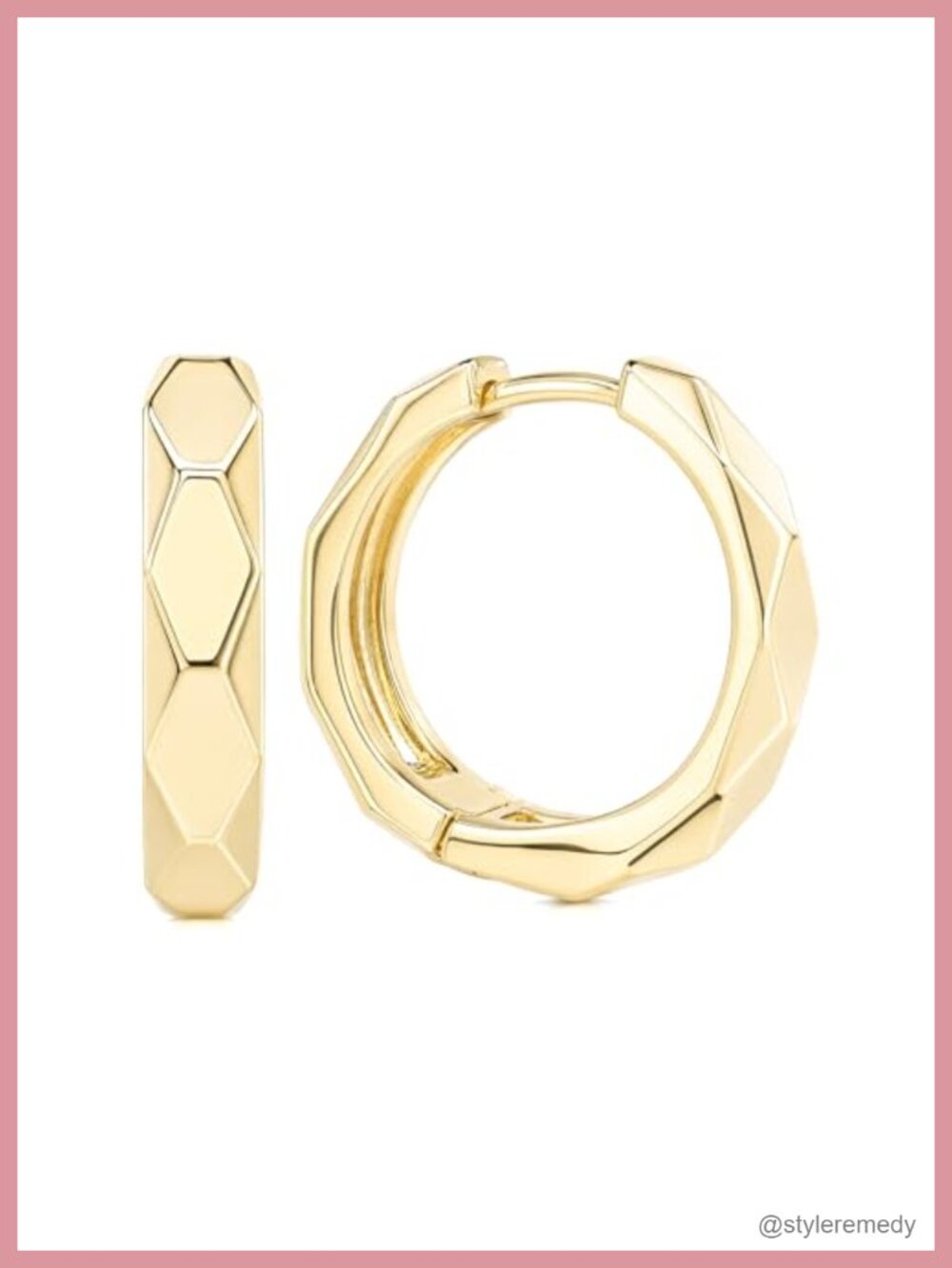 14K Gold Diamond-Cut Textured Chunky Small Huggie Hoop Earrings Snap Closure
